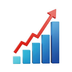 Fototapeta premium 3d bar chart with red upward arrow demonstrating business growth and financial success transparent background