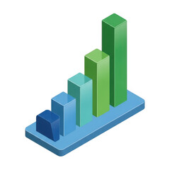Isometric 3d bar chart showing upward growth and financial success with clean lines and gradient colors transparent background