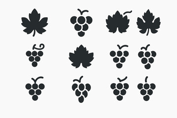 Nature, grapes silhouette icon set. foliage, fruit shapes in silhouette style