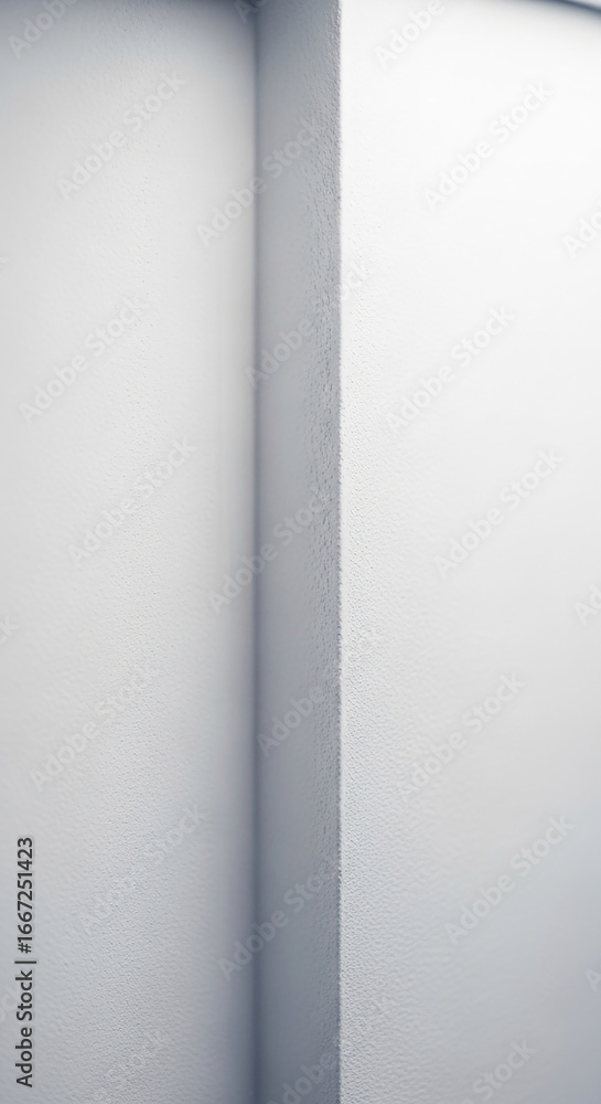 Poster close-up of textured white wall corner, showing subtle surface details, creating a minimalist and cl
