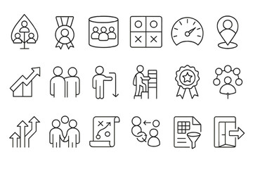 Business strategy line icon set. planning, growth, success icons collection