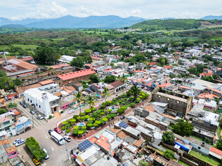 Fototapeta premium Bellavista town in nayarit, mexico, showing the main square and its two temples