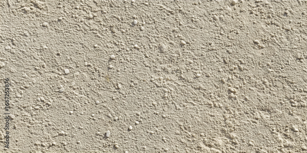 Poster A close-up view of a light beige stucco wall displaying a textured surface with granular details. The uneven finish adds depth and character to the architectural design
