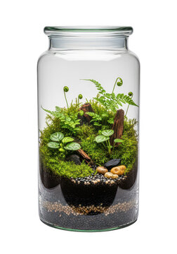 3D Render: Lush Terrarium in Glass Jar, Transparent Background, PNG