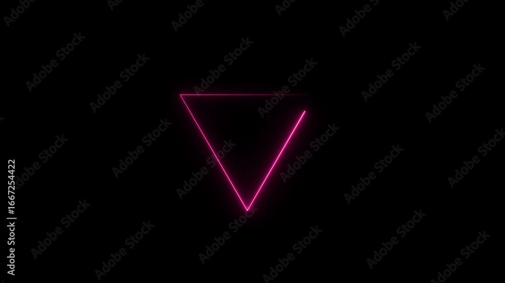 Poster neon glowing icon animation on.glowing neon triangle icon. abstract neon triangle frame animation. p