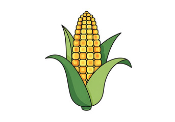Obraz premium A stylized illustration of an ear of corn, featuring a mosaic pattern on the cob and vibrant green leaves against a black background.