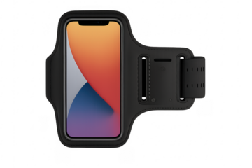Smartphone in sports armband on transparent background
