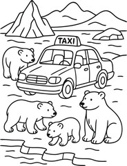 Coloring book for kids, taxi vector