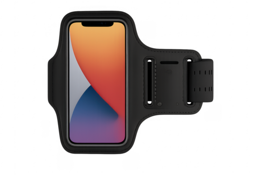 Smartphone in sports armband on transparent background