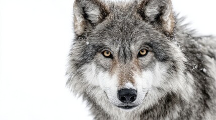 Obraz premium A gray wolf stands attentively, its keen eyes scanning the snowy terrain. The cold winter weather creates a serene backdrop as it blends into its icy environment