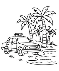 Coloring book for kids, taxi vector