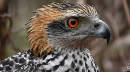 Fototapeta premium An impressive eagle stands alert in its environment, showcasing vibrant feathers, keen eyes, and a powerful presence under natural light, surrounded by branches