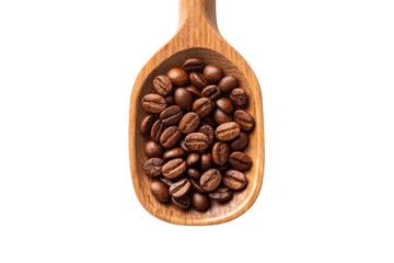 Obraz premium Wooden spoon filled with roasted coffee beans isolated on transparent background