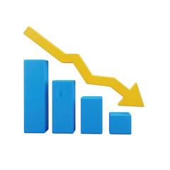Financial downturn chart with declining arrow symbolizing economic recession and market crash transparent background