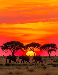 Fototapeta premium Elephants at sunset (1)