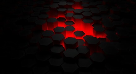 Red Light Hexagon Abstract Background hexagons 3d black dark technology science design geometric pattern texture modern futuristic glowing