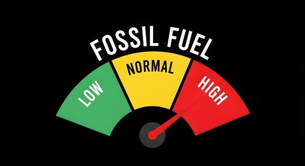 A gauge labeled "FOSSIL FUEL" shows a needle pointing to the "HIGH" (red) section, with "LOW" (green) and "NORMAL" (yellow) sections also visible.