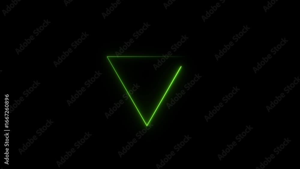 Poster neon glowing icon animation on.glowing neon triangle icon. abstract neon triangle frame animation. p