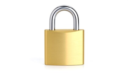 Naklejka premium Gold-colored padlock isolated on white background, security lock, metal, simple design.
