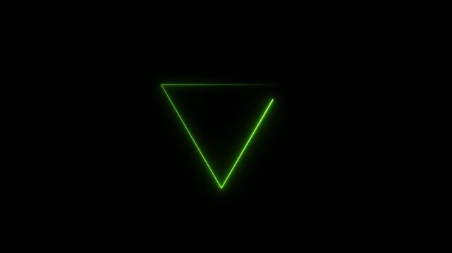 Neon glowing icon animation on.Glowing neon triangle icon. Abstract neon triangle frame animation. polygon triangle sign animation. Warning sign with exclamation symbol,