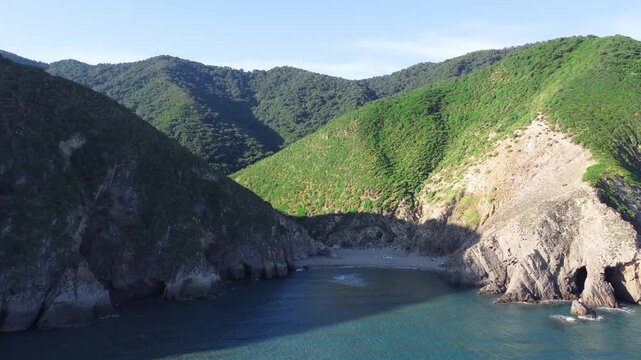 Beautiful view of fantastic blue sea background. Mediterranean Sea, Europe. Beauty world, Blue horizon where the cloudless sky and the blue sea converge., Sunset of Mediterranean sea in Jijel Algeria.