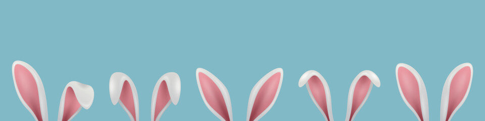 Bunny Ears Horizontal Banner, Vector Illustration. Easter Illustration. Cute Rabbit Ears Template. Spring Holiday Background with Space for Text. Pastel Easter Design
