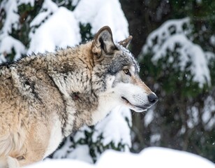 Naklejka premium Gray wolf in snowy forest