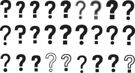 Numerous black question marks with a white outline in rows offering a sense of inquiry and mystery