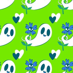 Fototapeta premium Halloween ghost seamless cute cartoon pattern for wrapping paper and fabrics and kids clothes print and packaging