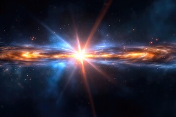 Fototapeta premium Universal creation moment: primeval explosion, astral rise, nebular birth, infinite domain, star system, planetary mass, interstellar region, energy wave, orbital path, radiant zone mass source