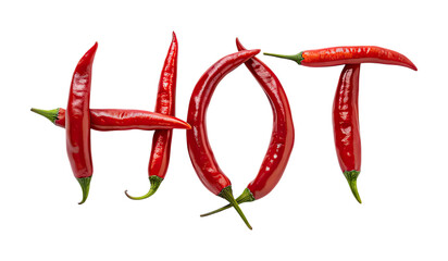 Word ‘HOT’ made of red chili peppers png isolated on a transparent background png