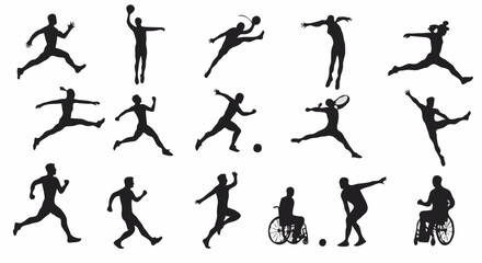 Collection of diverse sports silhouettes featuring athletes and wheelchair users