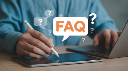 Finding answers online frequently asked questions with tablet and laptop setup