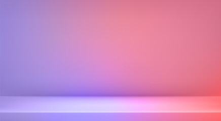 Fototapeta premium Purple orange gradient studio room. Limbo light background. Abstract 3d violet backdrop product presentation. Minimal autumn wall scene. Showcase promotion display. Vector stage mockup illustration