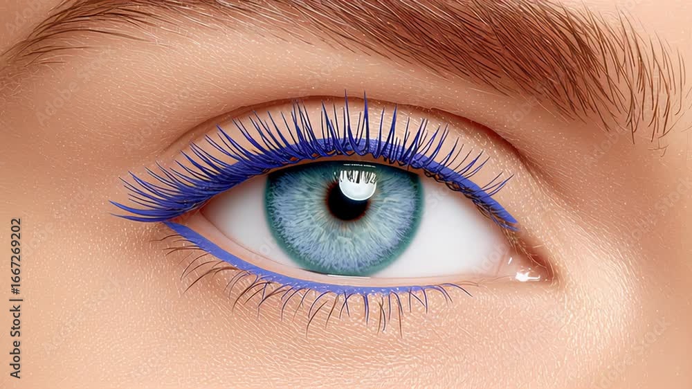 Poster close-up of a vibrant blue eyeliner application on a beautiful eye, showcasing the intricate details