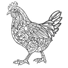 Hen Outline mandala arts isolated on white background