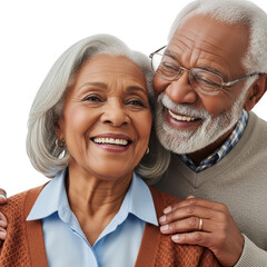 Happy elderly african american couple sharing a joyful moment of laughter and love transparent background