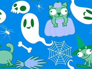 Halloween animals seamless cats pattern for wrapping paper and fabrics and linens and kids clothes print