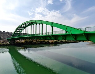 Obraz premium Green arch bridge over a calm river