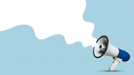 Loud announcement megaphone projecting white speech bubble, perfect for marketing