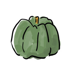 水彩風のかぼちゃイラスト　冬至・秋の食材・野菜素材