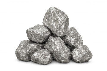 Silver nuggets forming a pile on a transparent background, ideal for compositing and photo manipulation