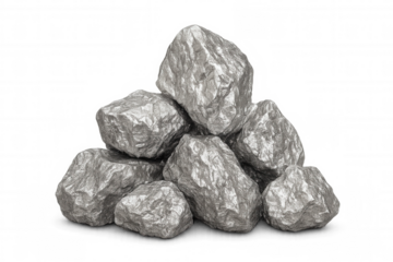 Silver nuggets forming a pile on a transparent background, ideal for compositing and photo manipulation