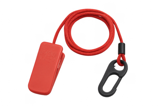 Kill switch key with clip and lanyard on transparent background