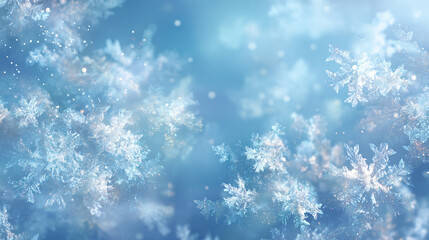 青色の雪の結晶が舞う幻想的な冬の背景デザイン
