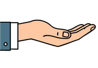 A stylized hand offering kindness with an open palm. Simple, modern illustration. Clean design, bright colors. Suitable for social media and marketing.