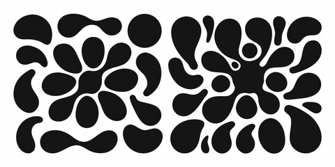 Black Organic Blob Shapes on White Transparent Background abstract clean