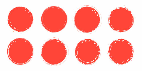 Collection of Eight Red Grunge Circles on White Background graphic