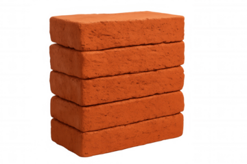 Five red bricks creating a stable structure, isolated on a transparent background, ready for integration into any design project