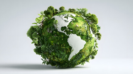 Lush Green Earth Covered with Forests and Vegetation in a 3D Conceptual Illustration of Sustainability and Environmental